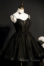 Black V-Neck Tulle Short Prom Dress, Black A-Line Homecoming Party Dress