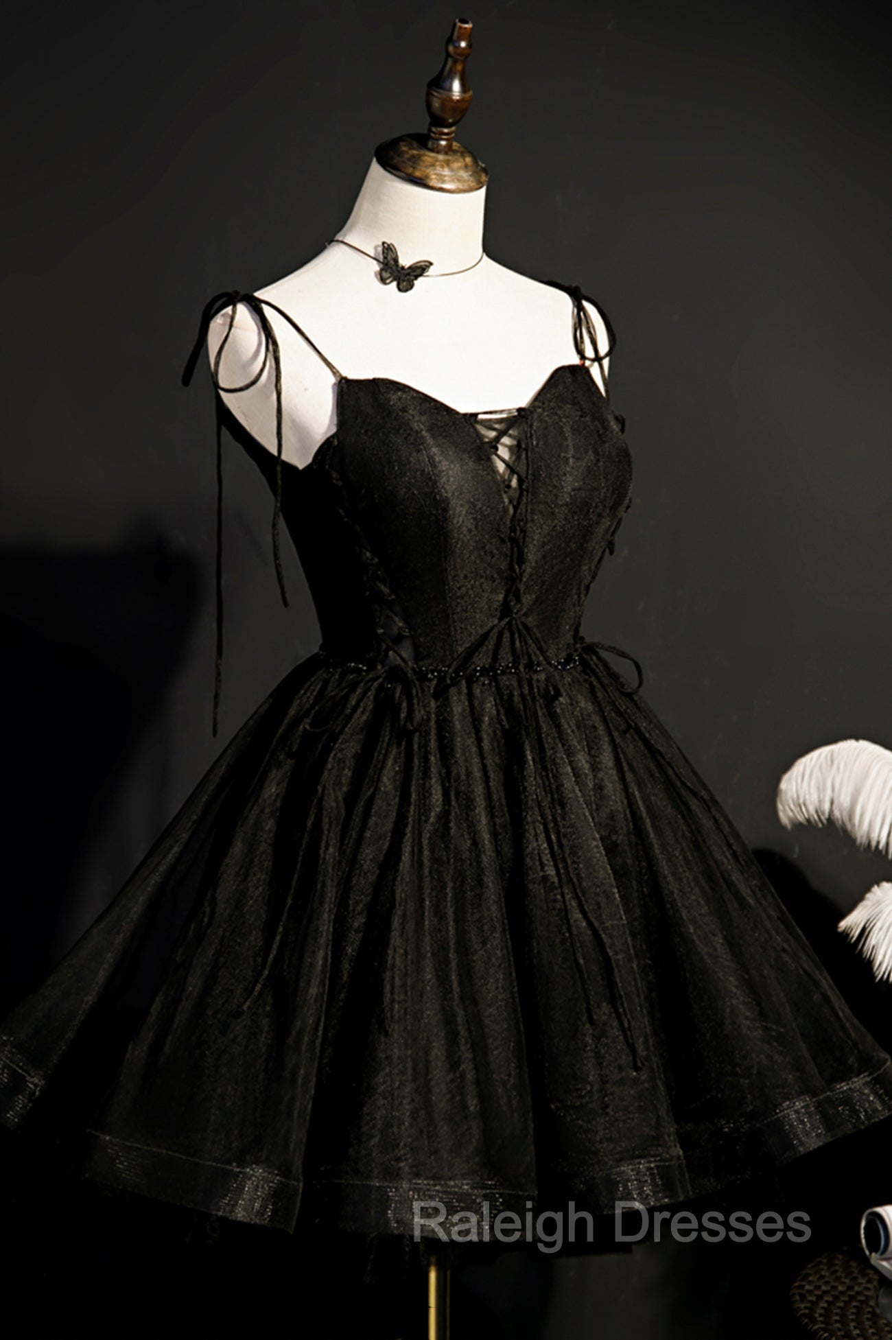 Black V Neck Tulle Short Prom Dress, Black A Line Homecoming Prom Dress