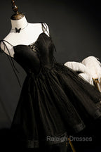 Black V Neck Tulle Short Prom Dress, Black A Line Homecoming Prom Dress