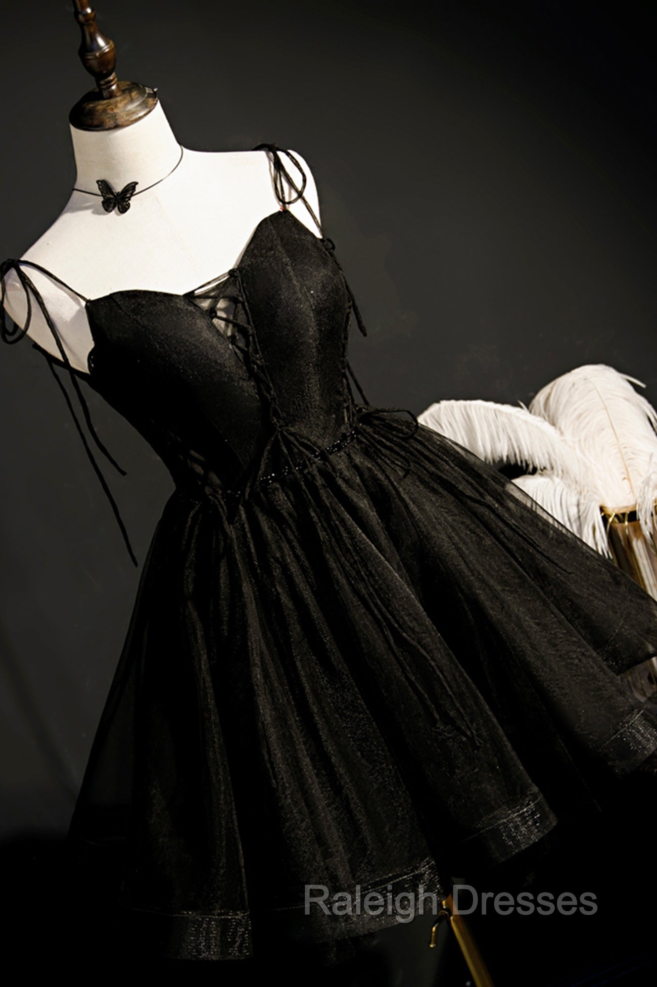 Black V Neck Tulle Short Prom Dress, Black A Line Homecoming Prom Dress
