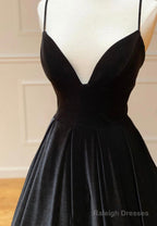 Black V Neck Velvet Prom Dress Evening Dress