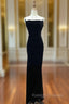 Black Velvet A-line Straps Wedding Party Dress, Black Long Evening Dress Prom Dress