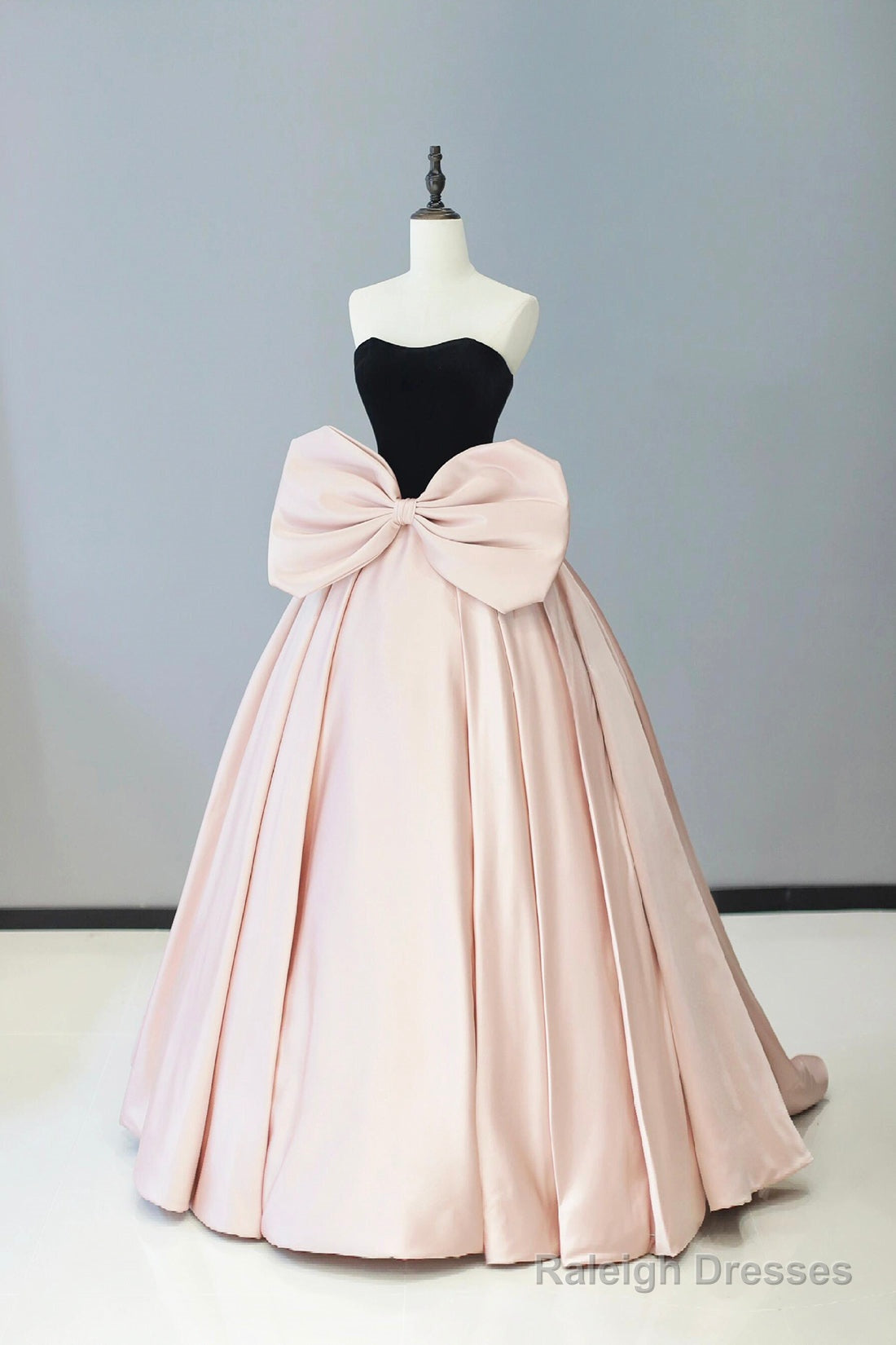 Black Velvet And Pink Satin Floor Length Prom Dress, Beautiful Strapless Evening Party Dress Main image