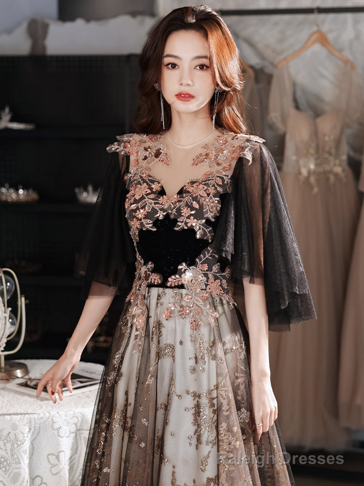 Black Velvet And Tulle With Lace Long Prom Dress, Black Formal Dress Secondary image