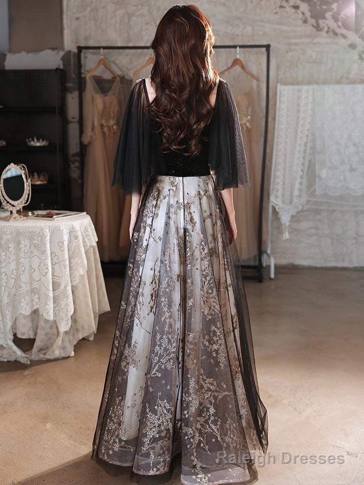 Black Velvet And Tulle With Lace Long Prom Dresses Black Prom Dresses