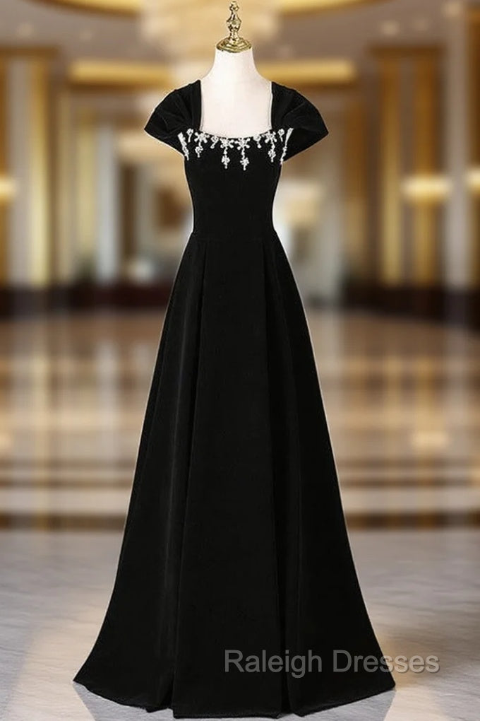 Black Velvet Bead Crystal Prom Dress Main image
