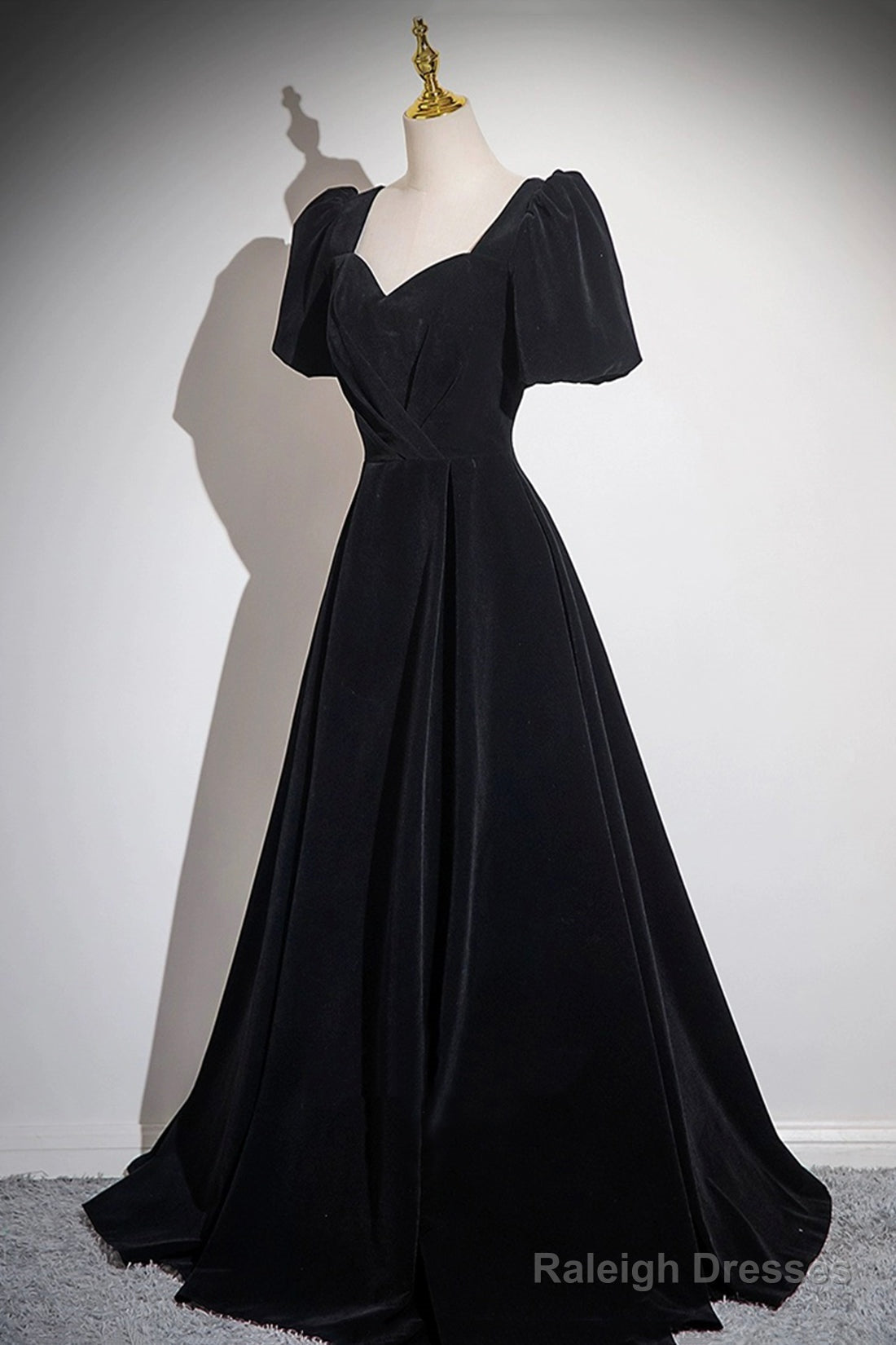 Black Velvet Floor Length Prom Dresses A-Line Short Sleeve Prom Dresses Secondary image