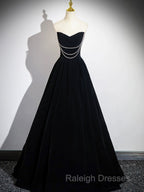 Black Velvet Floor Length Prom Dress, Off The Shoulder A-Line Evening Party Dress