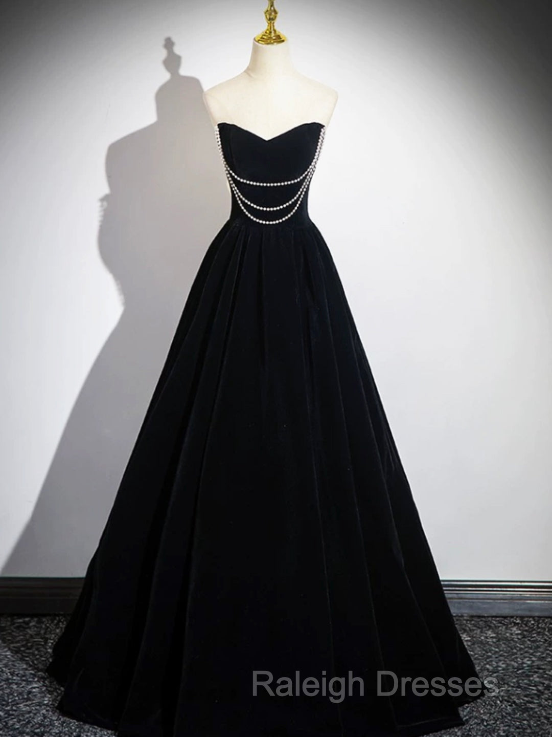 Black Velvet Floor Length Prom Dress, Off The Shoulder A-Line Evening Party Dress