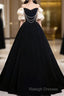 Black Velvet Floor Length Prom Dress, Off The Shoulder A-Line Evening Party Dress