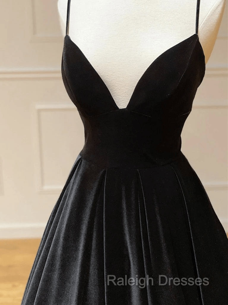 Black Velvet Long A-line Low Back Prom Dress Black V Neck Wedding Party Dress prom dresses shops Secondary image