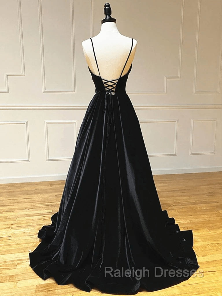 Black Velvet Long A-line Low Back Prom Dress Black V Neck Wedding Party Dress prom dresses shops