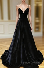 Black Velvet Long A-line Low Back Prom Dress Black V Neck Wedding Party Dress prom dresses shops