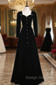 Black Velvet Long Sleeve Square Neck Prom Dress