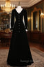 Black Velvet Long Sleeve V-neck Prom Dress