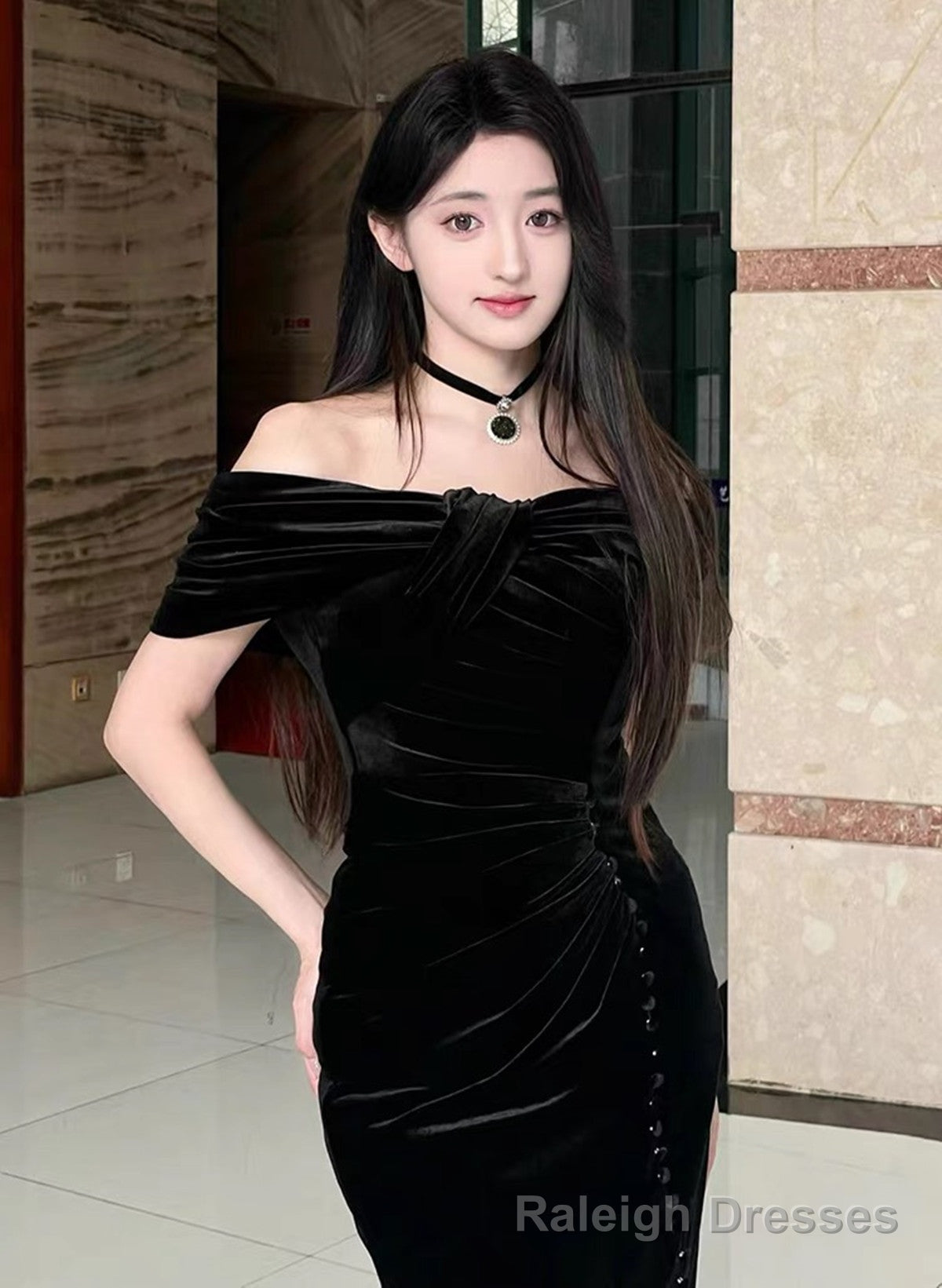 Black Velvet Mermaid Off Shoulder Long Prom Dress, Black Velvet Prom Dress