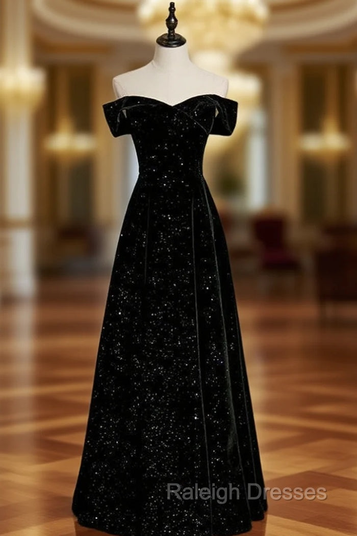 Black Velvet Off the Shoulder Prom Dress Main image