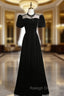 Black Velvet Puff Sleeve Prom Dress