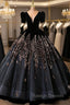 Black Velvet Sequins Short Sleeve Quinceanera Dress