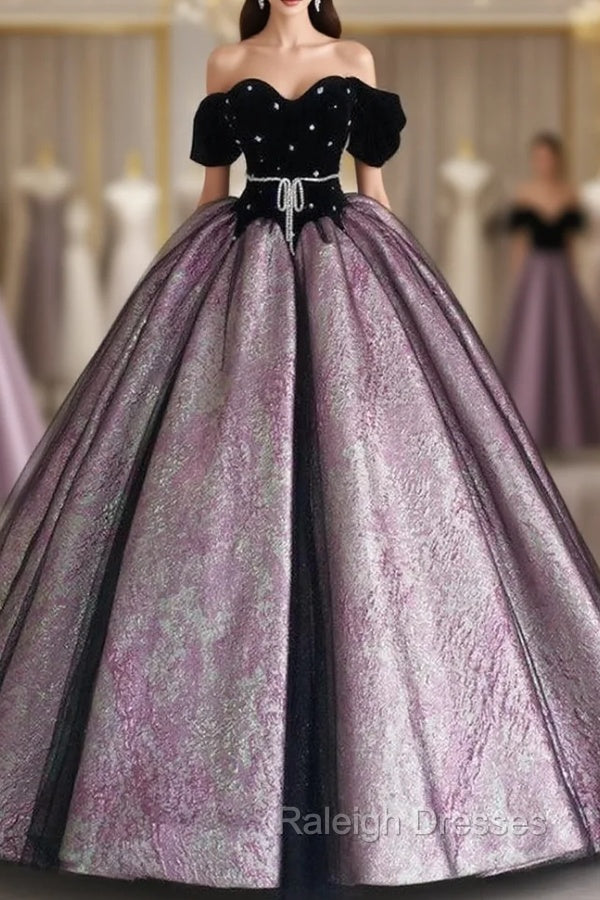 Black Velvet Short Sleeve Ball Gowns Prom Dress