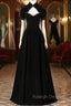 Black Velvet Short Sleeve High Neck Prom Dress