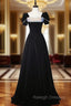 Black Velvet Short Sleeve Sequins Prom Dress