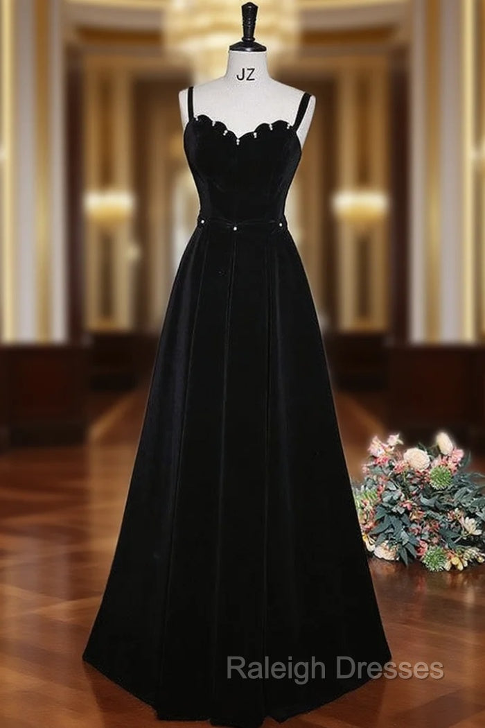 Black Velvet Short Sleeve Square Neck Pearls Prom Dresses Main image