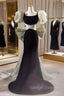 Black Velvet Square Puff Sleeve Prom Dress With Bow