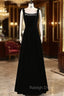 Black Velvet Straps Beading Prom Dress