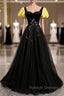 Black Velvet Tulle Square Short Sleeve Prom Dress