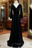 Black Velvet V-neck Long Sleeve Prom Dress