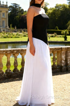 Black White A-Line Strapless Formal Dress With Halter Scarf