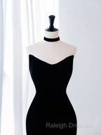 Black/White Velvet Mermaid Long Prom Dresses Black Prom Dresses