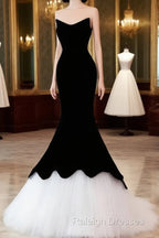 Black/White Velvet Mermaid Long Prom Dresses Black Prom Dresses