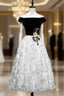 Black White Velvet Off the Shoulder Appliques Prom Dress