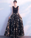 Black V Neck Floral Pattern Long Prom Dress, Evening Dress