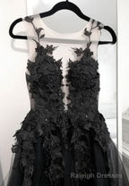 Black Tulle Lace Long Prom Dress, Black Formal Graduation Dress