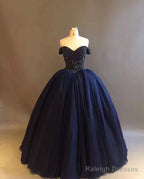 Bling Bling Crystal Beaded Bodice Corset Navy Blue Ball Gowns Wedding Dresses Off The Shoulder