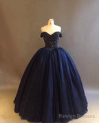 Bling Bling Crystal Beaded Bodice Corset Navy Blue Ball Gown Wedding Dress Off The Shoulder