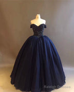 Bling Bling Crystal Beaded Bodice Corset Navy Blue Ball Gowns Wedding Dresses Off The Shoulder
