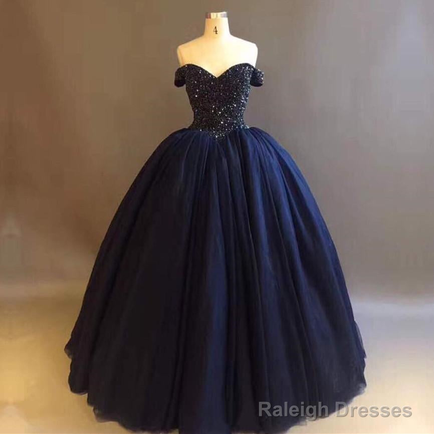 Bling Bling Crystal Beaded Bodice Corset Navy Blue Ball Gowns Wedding Dresses Off The Shoulder Main image