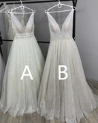 Bling Bling Sequin Ball Gown V Neck Wedding Dress