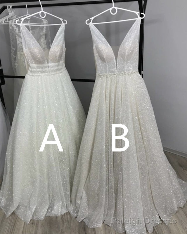 Bling Bling Sequin Ball Gown V Neck Wedding Dress