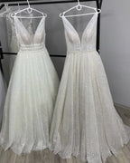 Bling Bling Sequin Ball Gowns V Neck Wedding Dresses