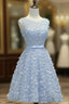 Blue 3D Appliques Homecoming Dress
