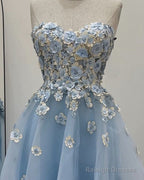 Blue 3D Flowers Tulle Midi Dress