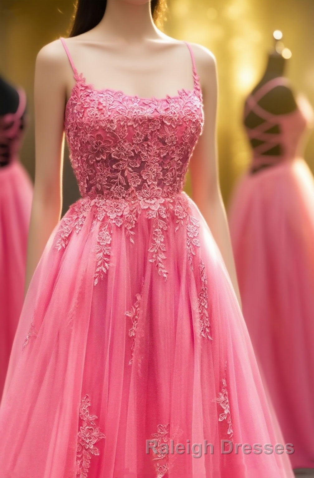 A-Line Lace Backless Prom Dresses, Long Formal Graduation Dresses Main image