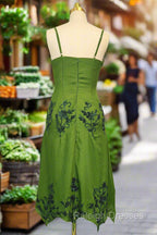 Green A line Prom Dresses Spaghetti Straps Evening Dresses Chiffon Formal Dresses