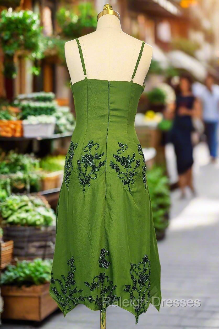 Green A line Prom Dresses Spaghetti Straps Evening Dresses Chiffon Formal Dresses
