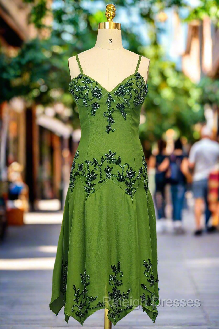 Green A line Prom Dresses Spaghetti Straps Evening Dresses Chiffon Formal Dresses Main image